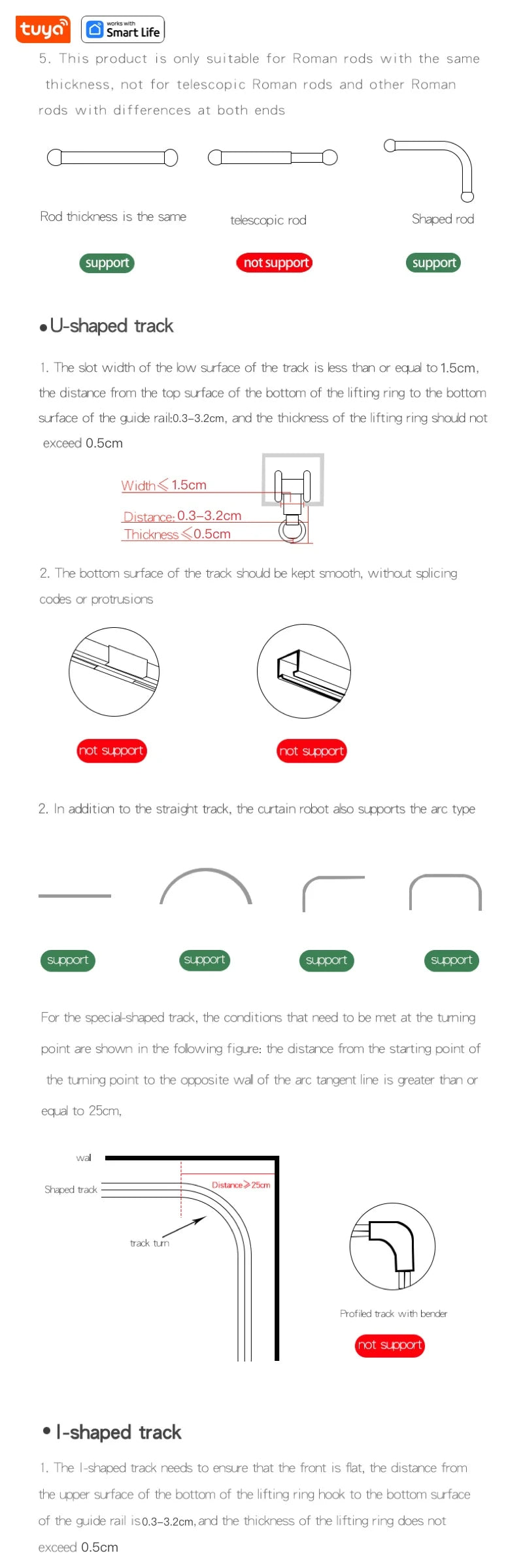 1/2PCS Tuya Smart Wifi Curtain Robot (with gateway), Roman Rod Track, APP Remote Control,Voice Control，Single/Double Opening