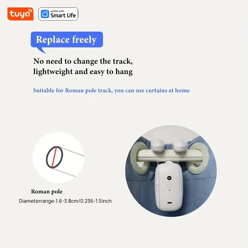 1/2PCS Tuya Smart Wifi Curtain Robot (with gateway), Roman Rod Track, APP Remote Control,Voice Control，Single/Double Opening