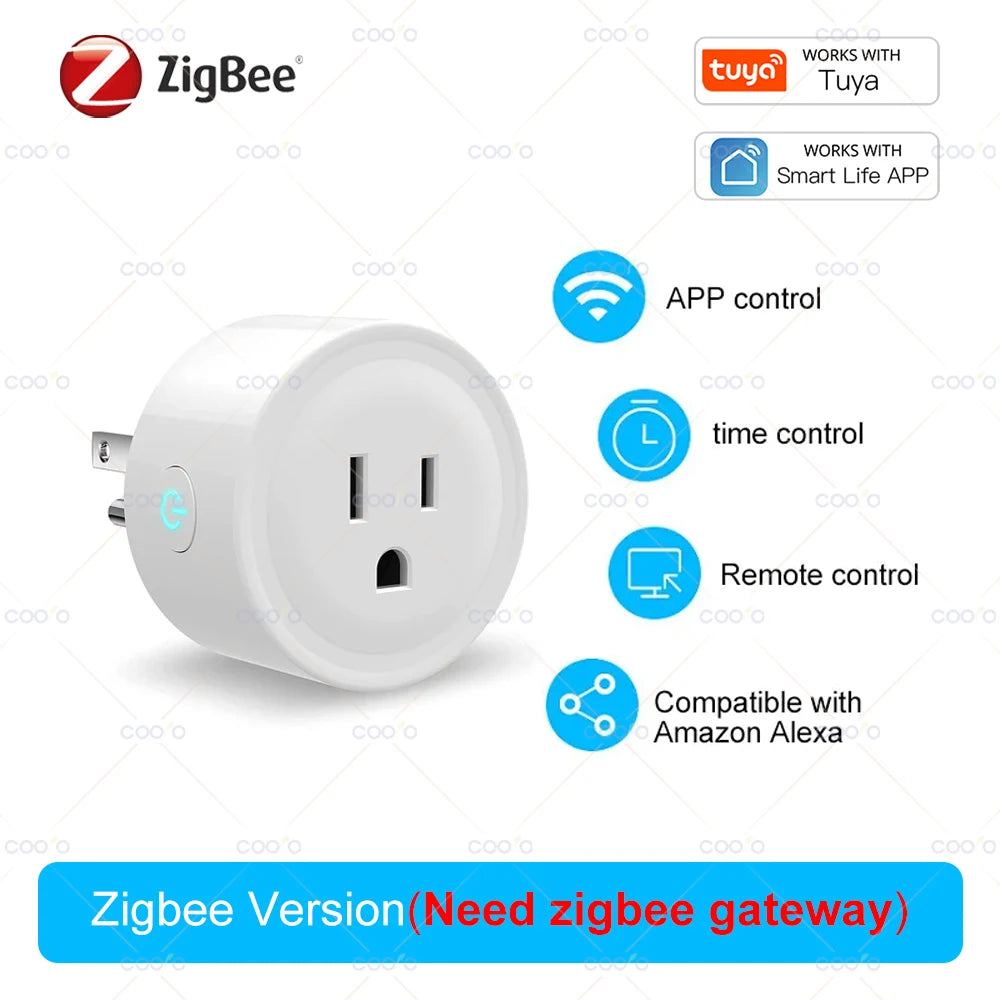 Tuya 16A Smart Plug Zigbee WiFi Socket US Canada Mexico Peru Japan Power Monitoring Timing Function Works With Alexa Google Home